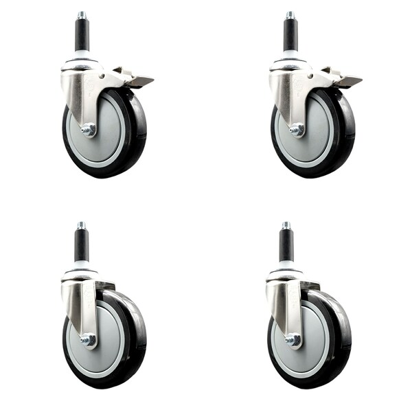 Service Caster 5 Inch 316SS Black Poly Swivel 7/8 Inch Expanding Stem Caster Lock Brake, 2PK SS316TTLEX20S514-PPUB-BLK-2-S-2-78 - main